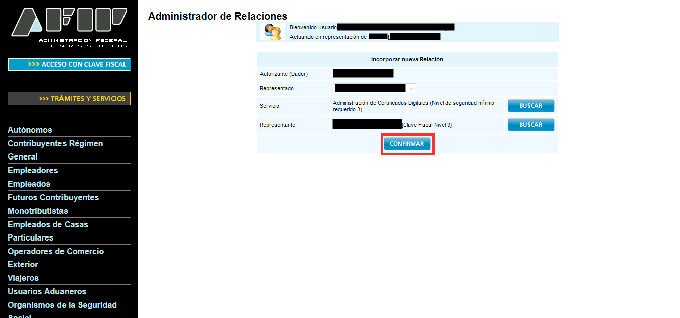 Confirmación de la adhesión