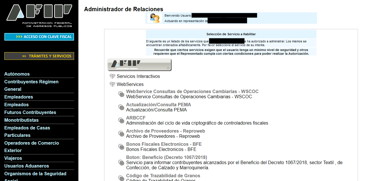 Selección del servicio web